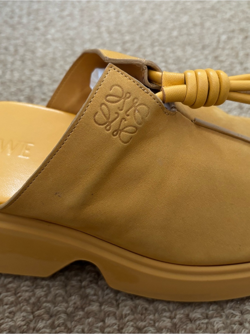 Loewe Mustard Yellow Flamenco Knot Leather Platform Slide Sandals - Picture 2 of 9